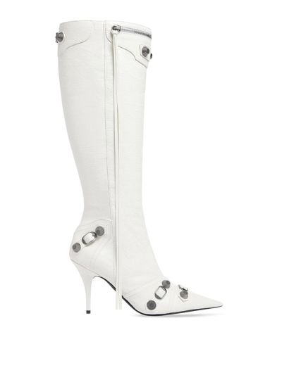 Shop Balenciaga Le Cagole Leather Boots In Blanco