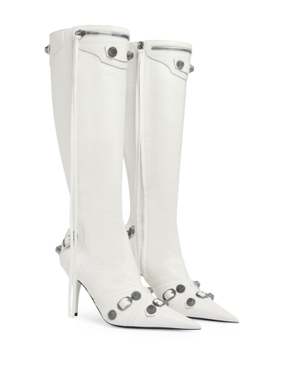 Shop Balenciaga Le Cagole Leather Boots In Blanco