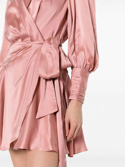 Shop Zimmermann Silk Wrap Mini Dress In Nude & Neutrals