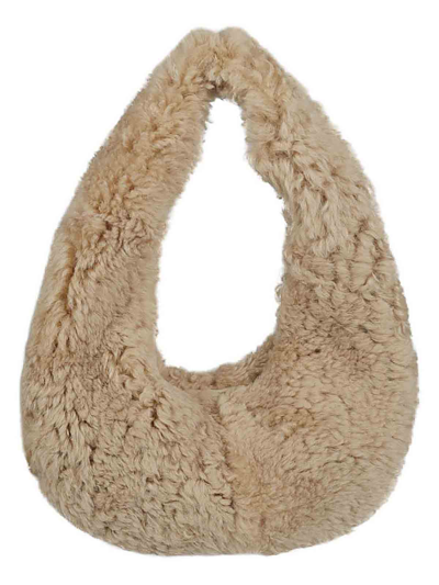 Shop Anita Bilardi Faux Fur Shoulder Bag In Beige