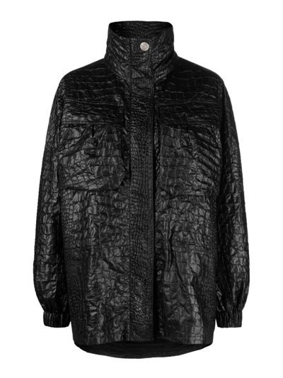 Shop Versace Fabric Techno Lacquered Crocodile Blouson In Black