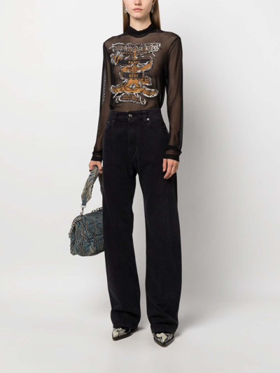 Shop Y/project Embroidered Sheer Top In Black