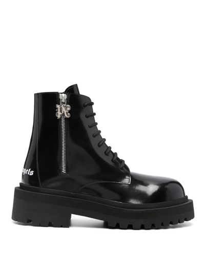 Shop Palm Angels Leather Combat Boots In Negro