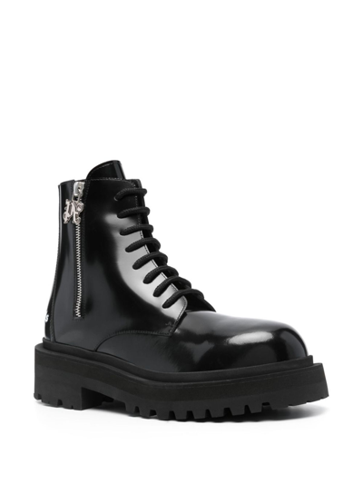 Shop Palm Angels Leather Combat Boots In Negro