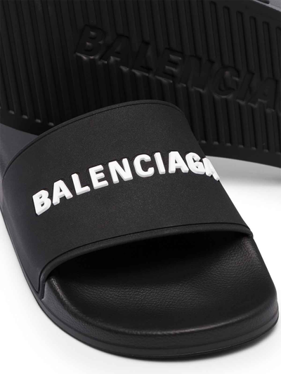 Balenciaga Logo-embossed Rubber Slides In Black