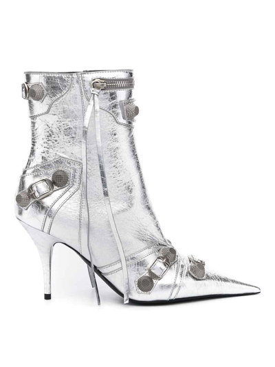 Shop Balenciaga Le Cagole Leather Boots In Silver