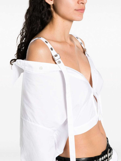 Shop Ambush Off Shoulders Cropped Cotton Shirt In Blanco