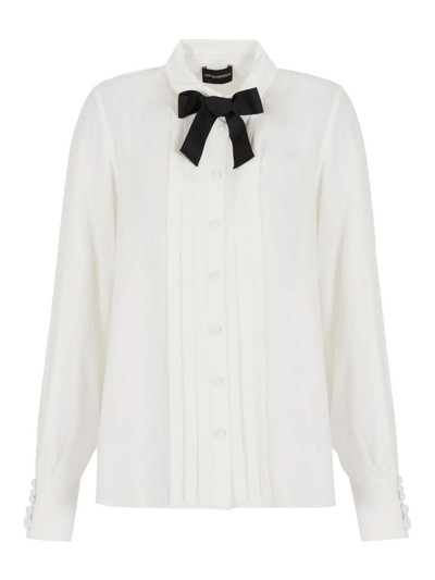 Shop Emporio Armani Bow Tie Shirt In White