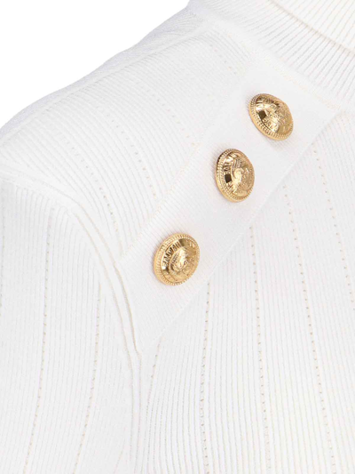 Shop Balmain Golden Buttons Sweater In White
