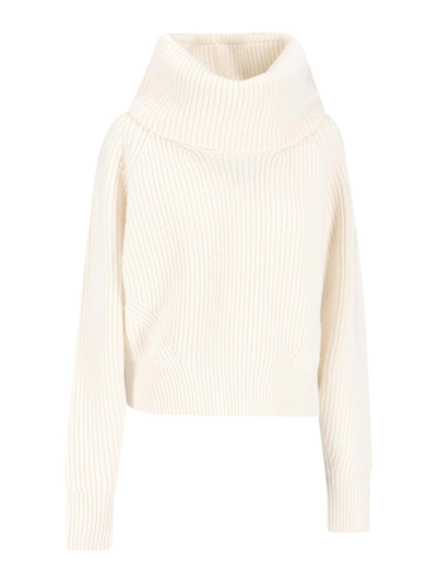 Sa Su Phi High-neck Ribbed Knit Sweater In White