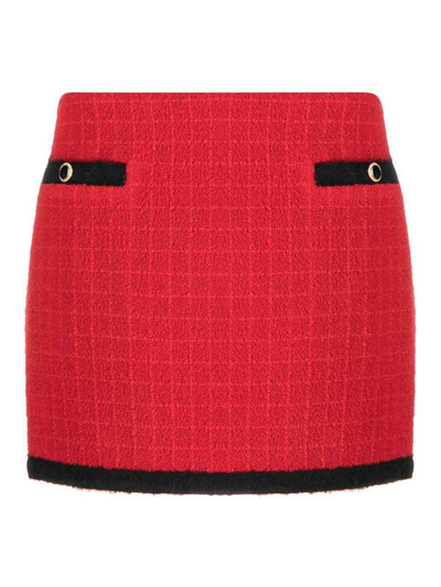 Shop Alessandra Rich Checked Tweed Low-waist Mini Skirt In Red