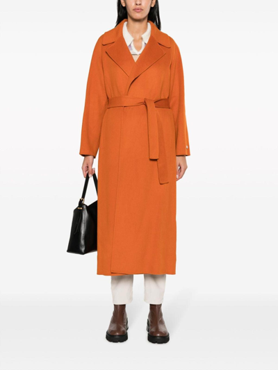 Shop Palto' Paola Wool Blend Long Coat In Naranja