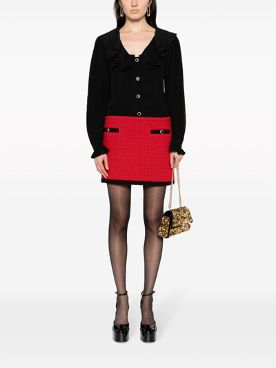 Shop Alessandra Rich Checked Tweed Low-waist Mini Skirt In Red