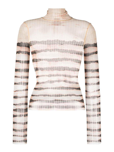 Shop Jean Paul Gaultier Striped Long Sleeve Top In Beige