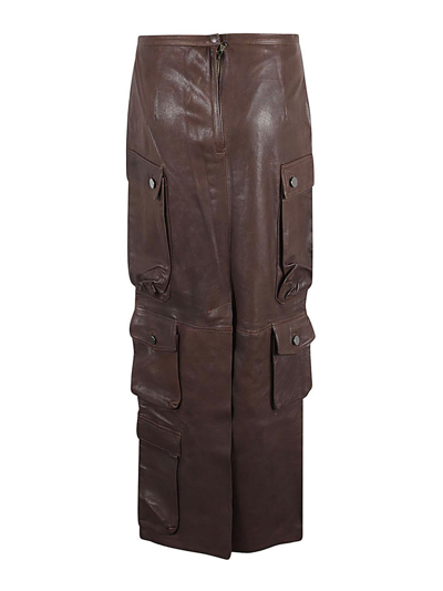 Shop Fermas.club Leather Cargo Long Skirt In Marrón