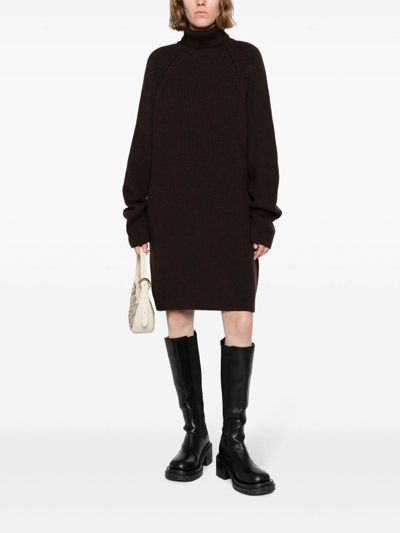 Shop Ludovic De Saint Sernin Merino Wool Short Dress In Brown