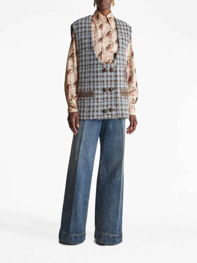 Shop Etro Checked Wool Blend Vest In Azul