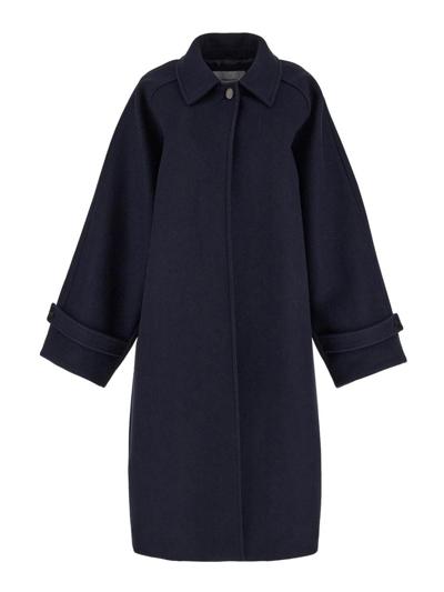 Shop Ferragamo Oversized Wool Single-breasted Coat In Blue