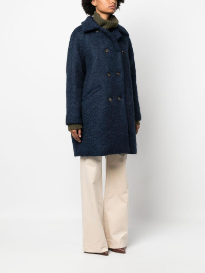 Shop Fay Double-breasted Wool Blend Coat In Blue