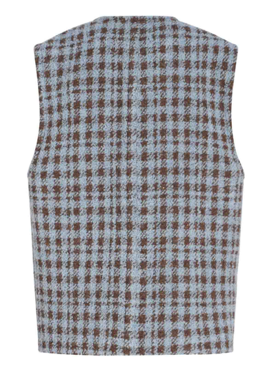 Shop Etro Checked Wool Blend Vest In Azul