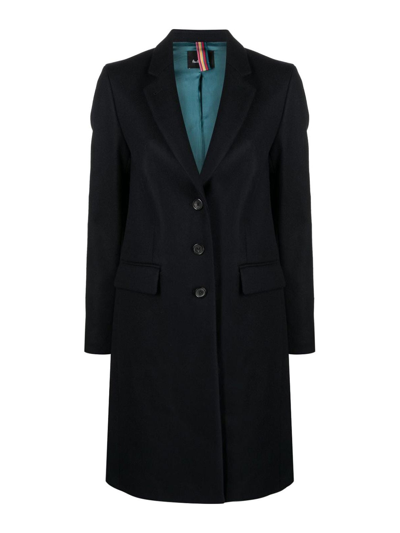 Shop Paul Smith Wool Blend Single-breasted Coat In Blue