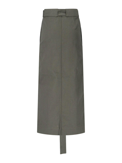Sa Su Phi Cotton Skirt With Adjustable Waist And Front Slit In Gray