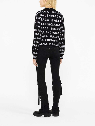 Balenciaga Women Allover Logo Wool Cropped Sweater In Black