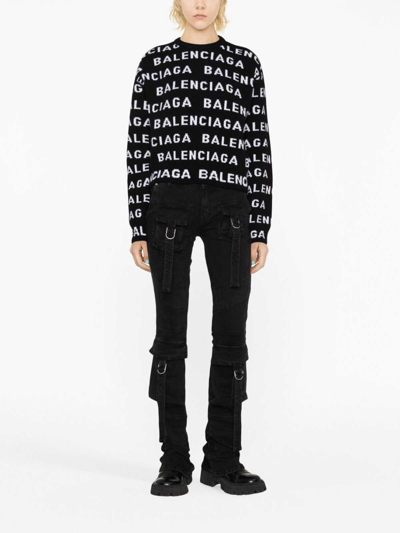 Shop Balenciaga Allover Logo Wool Jumper In Black