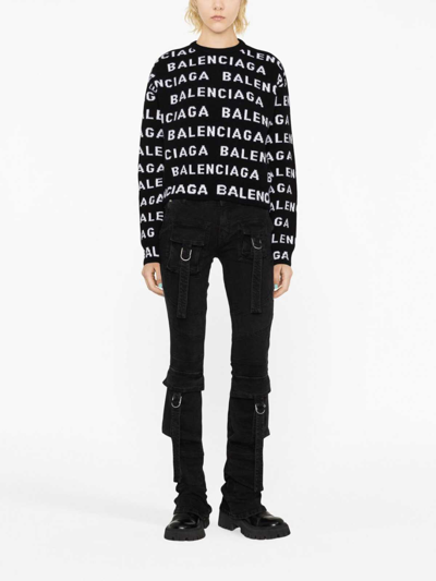 Balenciaga Women Allover Logo Wool Cropped Sweater In Black