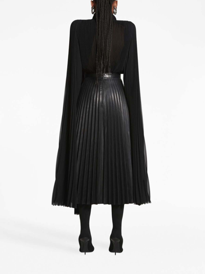 Shop Balenciaga Leather Pleated Skirt In Negro