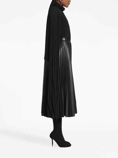 Shop Balenciaga Leather Pleated Skirt In Negro