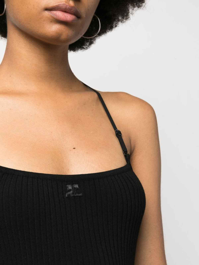 Shop Courrèges Logo Ribbed Mini Dres In Black