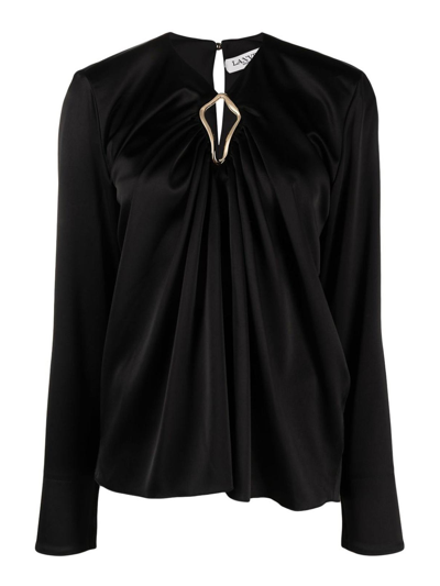 Shop Lanvin Draped Long-sleeved Blouse In Black