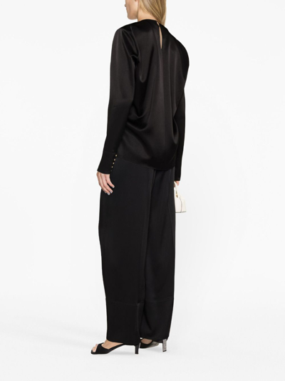 Shop Lanvin Draped Long-sleeved Blouse In Black