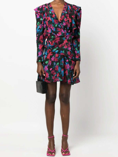 Iro Floral-print V-neck Silk Minidress In Multicolour