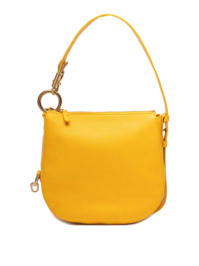 Shop Burberry Small `knight` Leather Shoulder Bag In Yellow