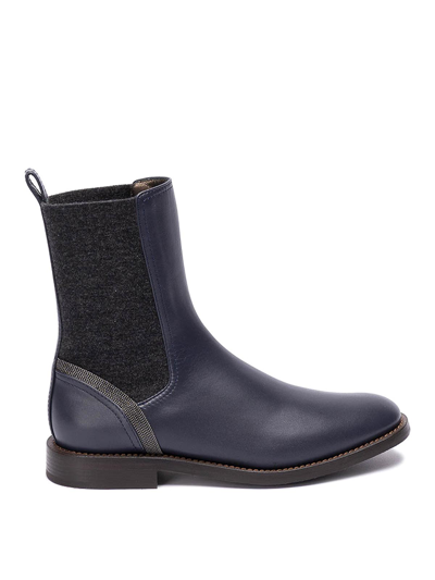 Shop Brunello Cucinelli Leather Ankle Boots In Light Blue