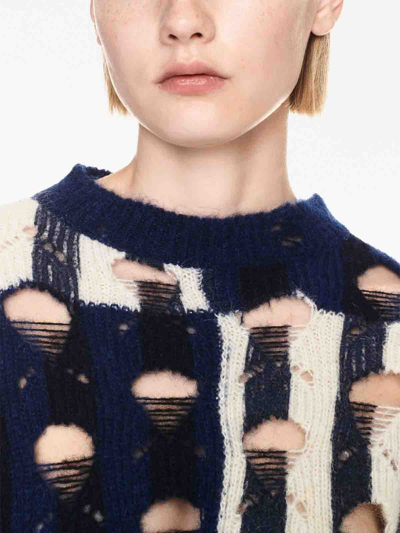 Shop Off-white `shibori` Distressed Round-neck Sweater In Light Blue