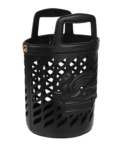 Etro Woman Black Leather Bucket Bag In Black