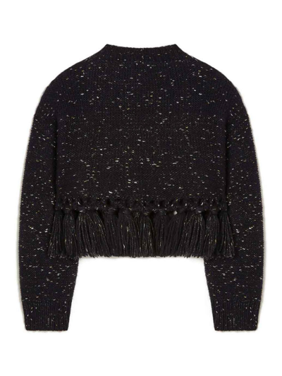 Alanui The Astral Metallic-knit Cropped Sweater In Blue