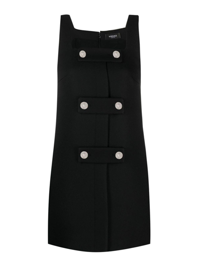 Versace Cavalry Viscose Twill Mini Dress In Black