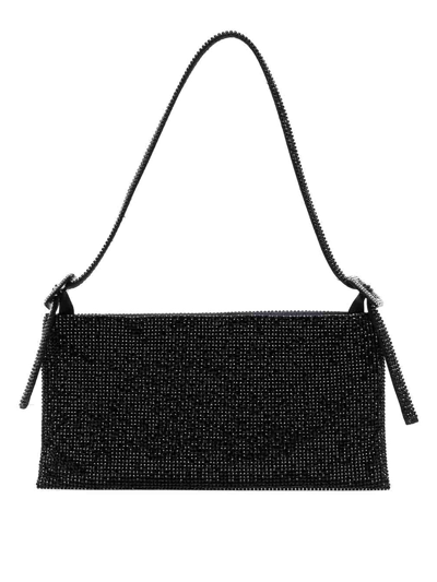 Benedetta Bruzziches Black Shoulder Bag With Silk Satin And Crystal Mesh