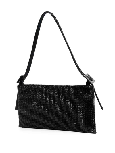 Benedetta Bruzziches Black Shoulder Bag With Silk Satin And Crystal Mesh