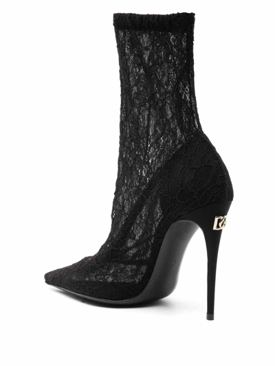 Dolce & Gabbana Lace Ankle Boot In Negro