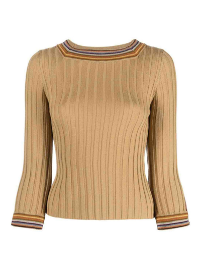 Shop Etro Ribbed Top In Beis
