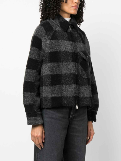 Shop Woolrich Plaid Zip-up Jacket In Grey