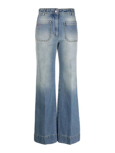 Shop Victoria Beckham Studded Light Blue Jeans