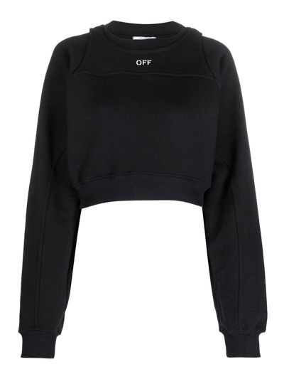 Shop Off-white Logo Print Cropped Sweatshirt In Negro