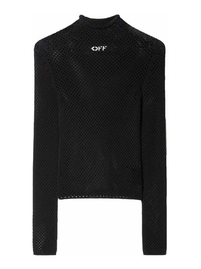 Shop Off-white Open-knit Turtleneck In Black
