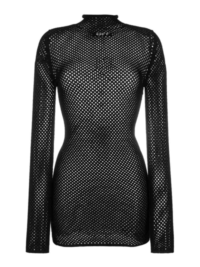 Shop Off-white Intarsia Dress In Black